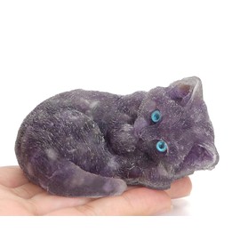 AWARDSEN Cute Purple Resin Crystals Cats, 1 Piece Amethyst Cat Figure Ornaments, Stones Crystal Resin Kittens, Cat Statue for Cat Lovers