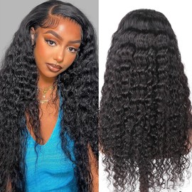 Jreitsere Bresilian Wig Natural Female Wig 4x4 Deep Wave HD Lace Wig Human Hair 150% Density Black Female Hair Natural Colour 18 Inches