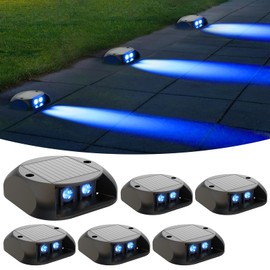 Quntis 6-Pack Solar Deck Lights, IP65 Waterproof Solar Pathway Lights, Dusk to Dawn Solar Lights Outdoor, 500M Visibility Solar Step Lights for Dock Driveway Garden Walkway Stair Yard, Blue