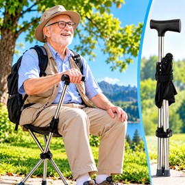 Folding Cane with Seat for Outdoor Rest – Lightweight 2-in-1 Walking Stick Stool for Hiking, Camping & Travel