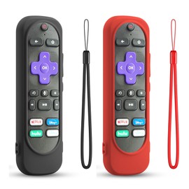 2 Pack Silicone Case Cover for TCL/Hisense/Roku Streaming TV Stick Remote - Shockproof Washable Remote Cover Anti-Slip Sleeve with Lanyard (Black+Red)