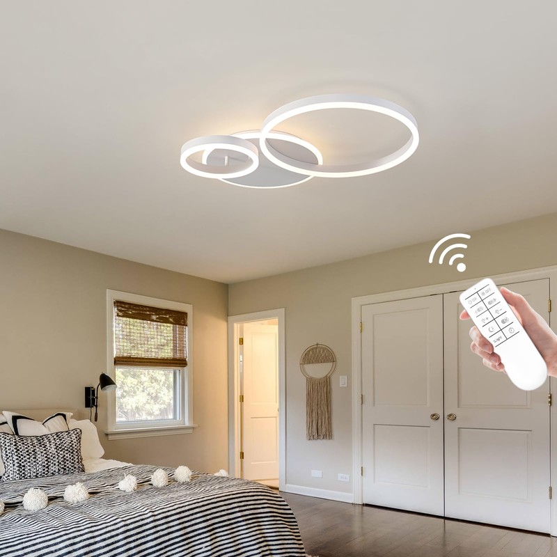 O'NEELDY Modern 3 Ring LED Chandelier Lamp Fixture White 25.59''Dimmable