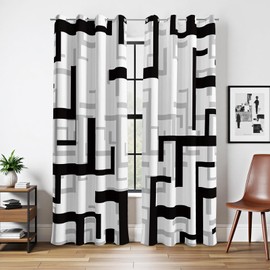 weesire Modern Blackout Curtains for Bedroom Living Room 2 Panels 100% Blackout Black and White Pattern Curtains Abstract Curtains, 52x84 Inches