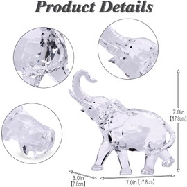Acrylic Clear Elephant Figurines Crystal Glass Finish, High End African Statues for Home Decor, Elephant with Trunk up, Large Elephant Statue Sculpture, Lucky Elephant Gifts Office Feng Shui Elephant