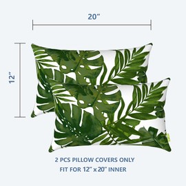 LVTXIII Outdoor/Indoor Lumbar Pillow Case Covers ONLY, 12” x 20” Patio Garden Decorative Lumbar Pillow Covers Pack of 2 for Outdoor Home Patio Furniture Use - Palm Green