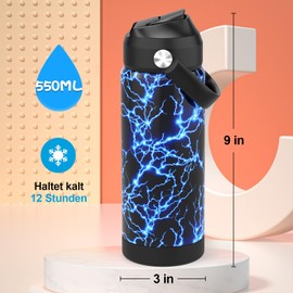 Ntswasd Drinking Bottle Stainless Steel Straw Thermos Flask 550 ml BPA Free Leak-Proof Thermal Water Bottle for School, Sports, Children, Fitness (Flash)