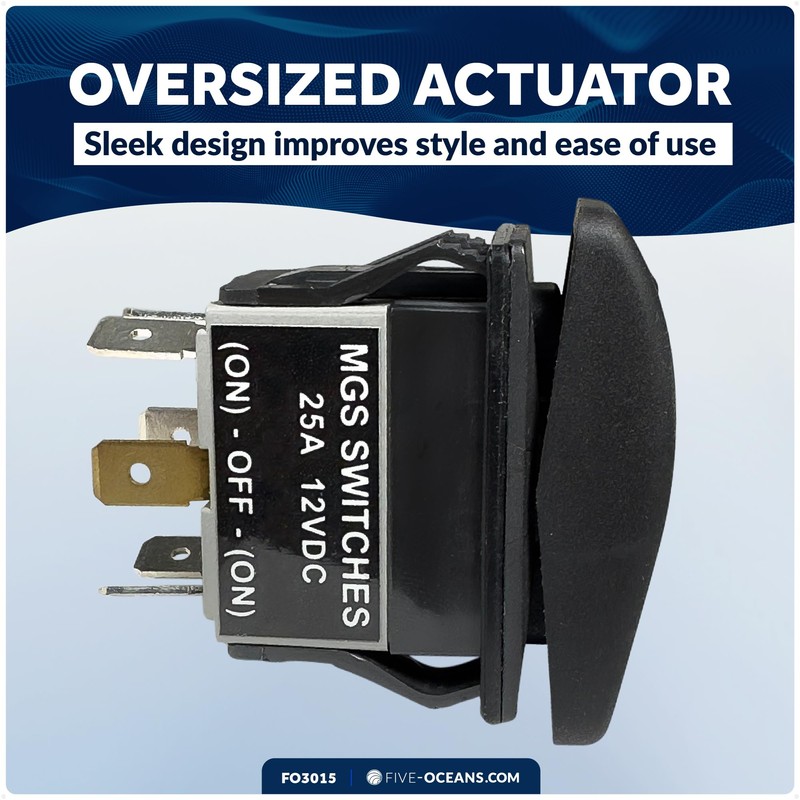 Five Oceans 6-Pin LED (On)-Off-(On) Momentary Rocker Switch, 25A/12V DC