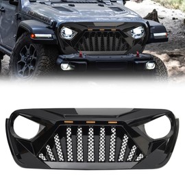 AMERICAN MODIFIED Goliath Grille w/LED Amber Lights Compatible with 2018 Plus Wrangler JL and 2020 Plus Gladiator JT Models w/o TrailCam, Glossy Black
