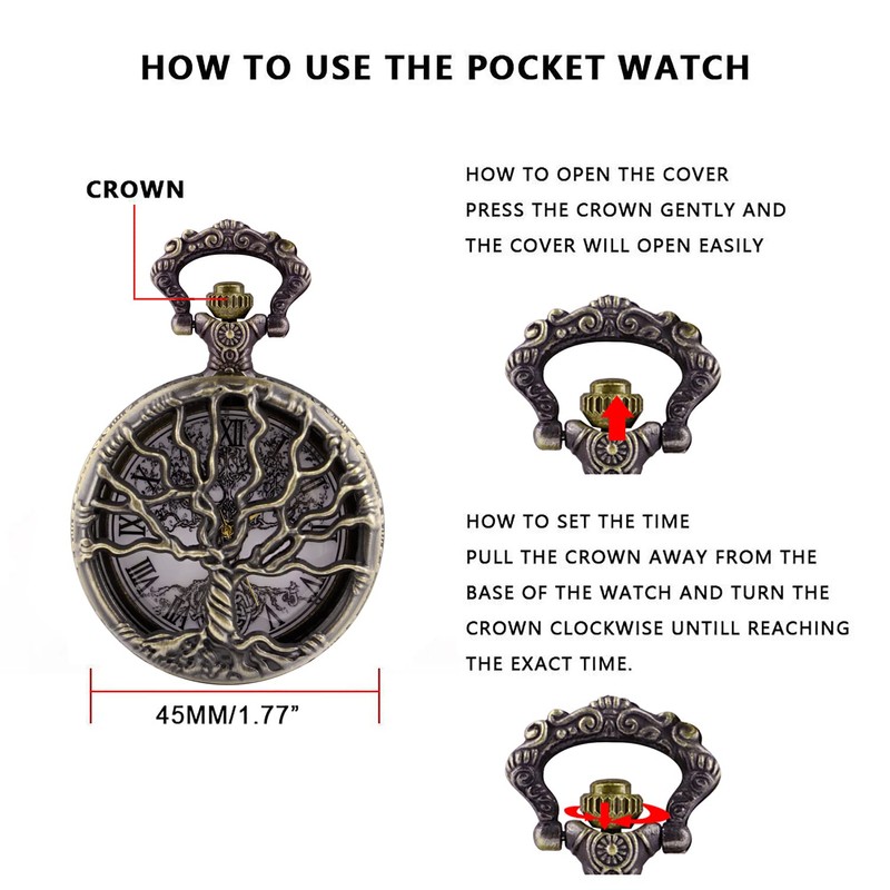Tree of Life Pocket Watch Vintage Quartz FOB Pocket Watches