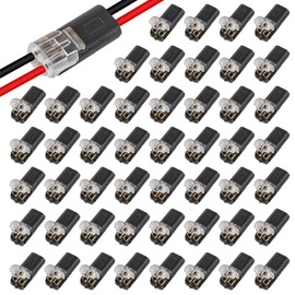 50PCS Pluggable LED Wire Connectors, 2 Pin 2 Way Universal Compact Wire Terminals, No Wire-Stripping Required, Wire Connectors, Quick Splice Wire Wiring Connector for AWG 20-24