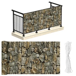 NAIMORUI PVC Balcony Privacy Screen Decorative Balcony Cover with Nylon Rope- 34'' x 180''(Stone)