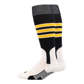 MadSportsStuff Baseball Stirrup Socks 3 Stripe (Black/Gold/White, Medium)