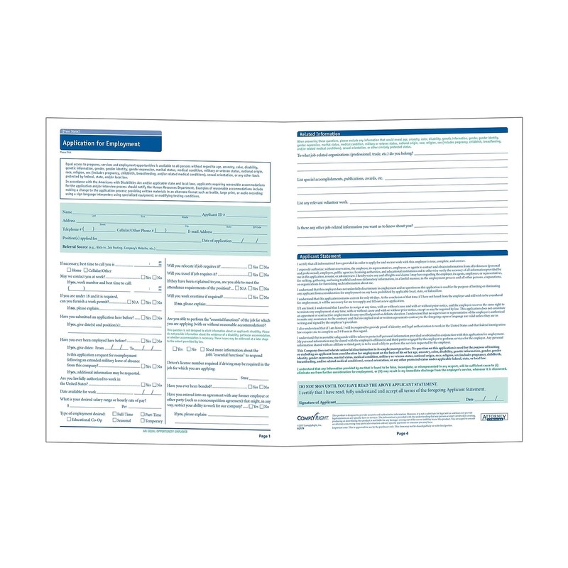 ComplyRight Tennessee State-Compliant Employment Application|8 ½"x11 |50 Pack|