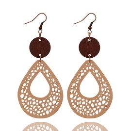 yfstyle Fall Vintage Boho Earrings for Women Waterdrop Shaped Earrings Lightweight Hollow Leather Wood Earrings Ethnic Dangle Drop Waterdrop Earring Holiday Earrings Jewelry-brown