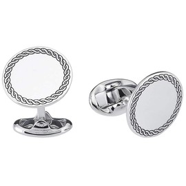 Vinani Design Cufflinks Round Rope Circle Blackened Shiny 925 Sterling Silver Men's Suit Shirt 2MAC, Sterling Silver