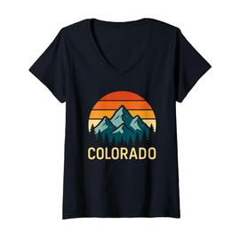 Womens Colorado - Retro Vintage Mountains Nature Hiking V-Neck T-Shirt