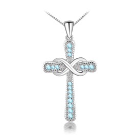 FULULAY Infinity Cross Necklace For Women,925 Sterling Silver With Created Sapphire/Ruby/Emerald/Amethyst/Garnet/Aquamarine/Cubic Zirconia/Crystal March Birthstone Pendant
