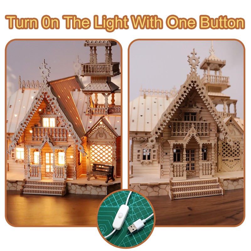 KWASVLYA Vintage Villa 3D Wooden Puzzle,3D Puzzles for Adults and
