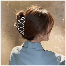 Yheakne Vintage Metal Hair Claw Clip Alloy Hair Claws Clip Silver Large Hair Holder Clips Minimalist Jaw Hair Clamp French Jaw Hair Clip Slip Hair Catch Hair Accessories for Women and Girls (Silver c)