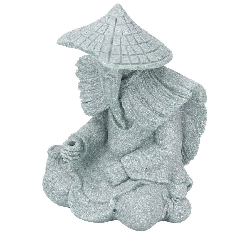 Fisherman Statue Sitting Fishing Old Man Figurine Small Desk Ornament