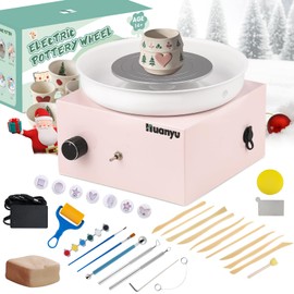 Huanyu Mini Pottery Wheel for Adults 4in Electric Small Ceramic Wheel Machine at Home DIY 24W Power Motor 28PCS Clay Tools Box for Teens Beginners