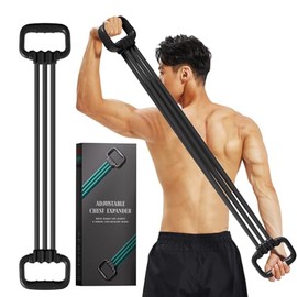 6-Pipe Chest Expander & Shoulder Stretcher - Adjustable Detachable Resistance Tubes for Home Gym, Rehab, Strength Training + Easy Workout Guide (Men/Women)