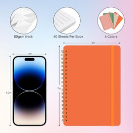 DMSVK 4 PCS Small Spiral Notebook 5x7, Spiral Journal Notebook, Notebooks for Work, Note Taking, School, Small Notebooks 5x7 with Strap, Cute Notebooks for Women 50 Sheets