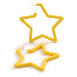 Large Yellow Acrylic Star Hoop Earrings - 70mm Across