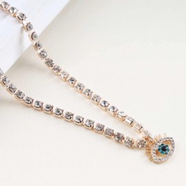 TseenYi CZ Evil Eye Necklace Gold Rhinestone Eye Choker Necklace Crystal Evil Eye Pendant Necklace Sparkling Rhinestone CZ Tennis Chain Necklace Crystal Necklace Jewellery for Women Girls