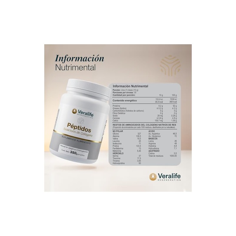 Veralife Suplemento Alimenticio Peptidos Bioactivos Colageno 330 Nutricional Colágeno Multivitaminico