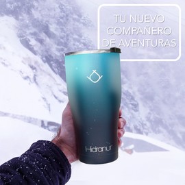 Hidranur Termo de Acero Inoxidable Doble Aislamiento Térmico, Termo 20 oz (591.471 ml), Termo para Café, Tapa Hermética Antifugas, Popote Incluido (Verde, 20 Oz (591.471 ml))