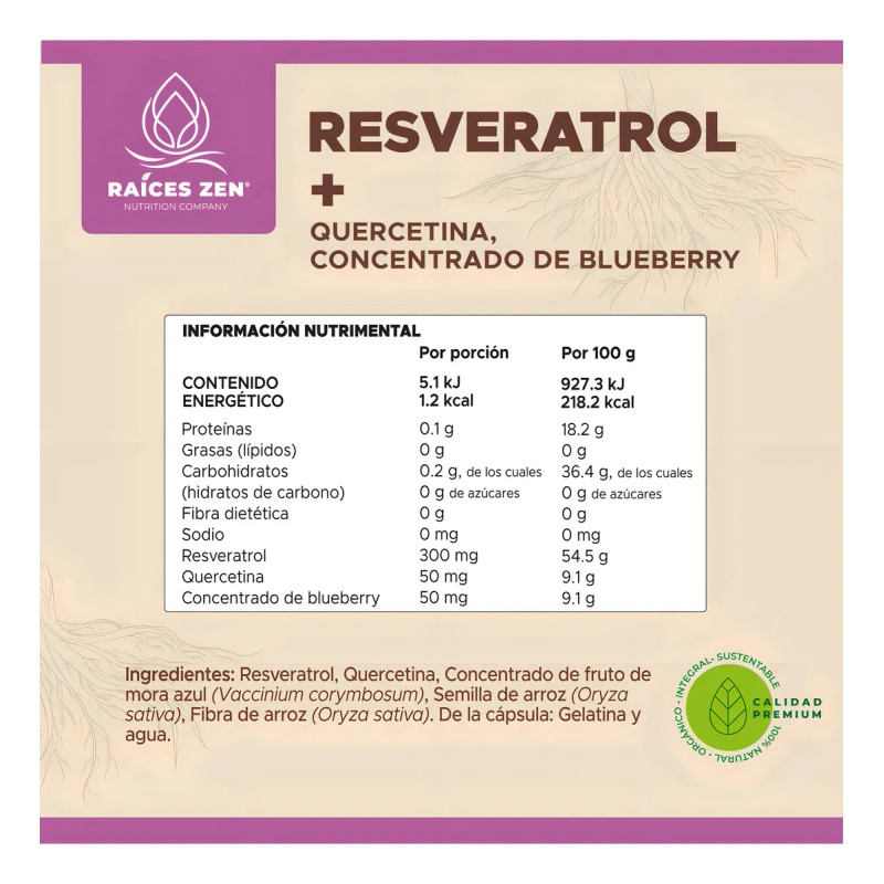 Resveratrol Vegano Quercetina + Concentrado de Blueberry Antioxidante Súper Premium