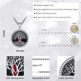 Eusense Tree of Life Pendant 925 Sterling Silver Necklace Tree Life Gifts Jewellery for Mother's Day Women Ladies Girls, Sterling Silver, No Gemstone