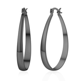 PABBEU Black Hoop Earrings for Women Hypoallergenic Sterling Silver Post Hoops Earrings Lightweight Large Black Hoop for Women Gifts 30/40/50/60MM