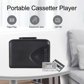 Grabador de Reproductor de Casete Portátil, Convertidor Digital de Casete a MP3 con Conector para Auriculares de 3,5 Mm, Reproductor de Cinta de Casete Radio Am FM (Black)