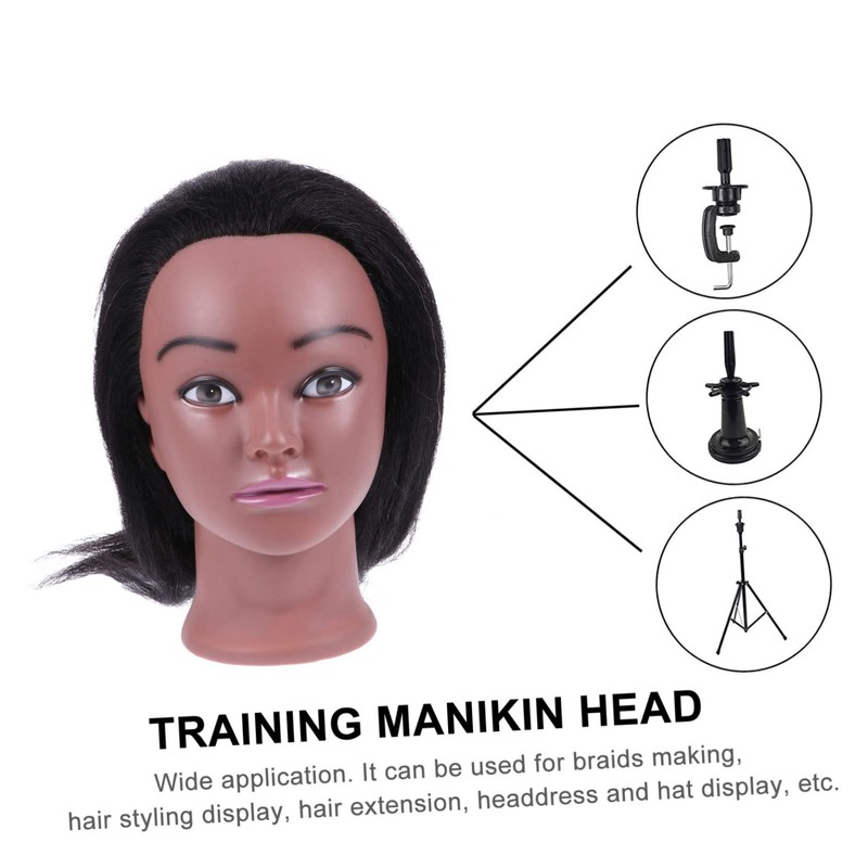 FOMIYES Hair Braiding Training Head with Real Hair Black Skin