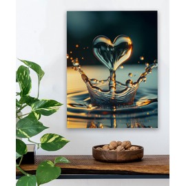 Let Love Rain: Romantic Heart-shaped Water Droplet Macro Photography-18x24 Poster-Bedroom, Anniversary, Wedding, Valentine's Day-Couples Gift Close-up Image - Modern Contemporary Interior Design Décor