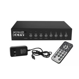 InstallerCCTV Video Quad Color 4CH Multiplexer 2 BNC Output w/ Remote Control &1Amp Adapter
