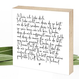 Wunderpixel® Holzbild Ich liebe dich - personalisiert mit Namen - Liebesbrief in Schreibschrift - 15x15x2cm zum Hinstellen Aufhängen - schwarz-weißes Holz-Schild Aufsteller Liebeserklärung