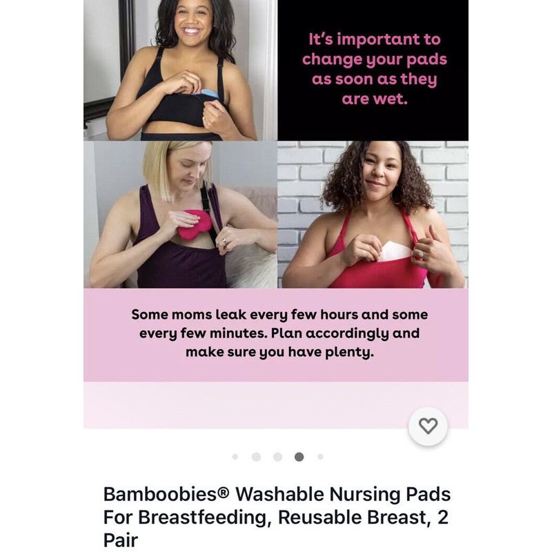 Bamboobies Reusable Nursing Pads (4 Pairs), for Breastfeeding, Super-Soft New!