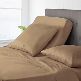 JS Sanders Collection Split Head Queen Sheets Sets for Adjustable Beds-Top Split Queen Sheets Sets (4 Pcs) Queen 34 Inch Down Sheets Taupe 15 Inch Deep Sheets
