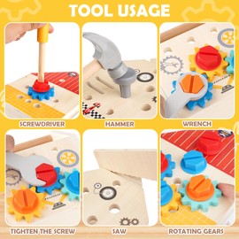 Kids Tool Set Wooden Toys Toddler Toys Kids Tool Bench Toys for 2 Year Old Boy Girls Montessori Toys for 2 3 4 5 Year Olds