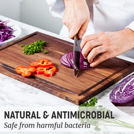 Mevell Walnut Wood Cutting Board for Kitchen, Reversible Wooden Chopping Board With Juice Grooves, Made in Canada (Walnut, 17x11x0.75)