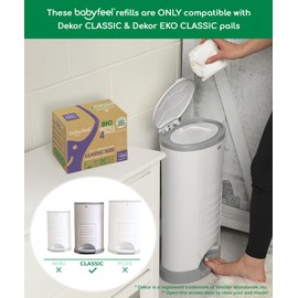 Babyfeel BIO Refills Compatible with DEKOR CLASSIC Diaper Pails | 100% Compostable |4 Pack |50% Extra Thickness | Compost Refill bags with Running Low Indicator |Powerful Odor Control | Fragrance-free