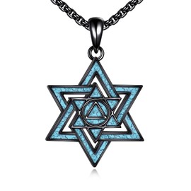 HKPATOP Star Of David Necklace 925 Sterling Silver Turquoise AA Sobriety Necklace Jewish Jewelry Gifts For Men Women