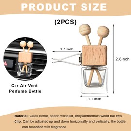 KVAEY 2PCS Car Diffuser Air Freshener Bottle, Refillable Empty Glass Perfume Bottles with Vent Clip, Universal Essential Oil Diffuser for Most Vehicles, Interior Car Accessories