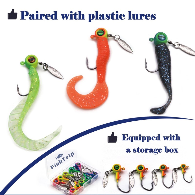 FishTrip Jig Heads Hooks with Spinner - 10Pcs Underspin Crappie