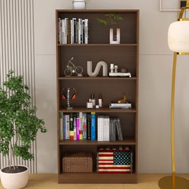 LZ-DONGMAN 5 Shelf Wood Bookcase Freestanding Bookshelf for Home Office Library Small Narrow Space(11.8" D x 31.5" W x 67.9" H,Brown,5-Layers)