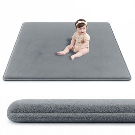 Huloo Sleep Baby Play Mat for Floor,1.3" Thick Elasti-Foam 50"×50" Playpen Mat for Tummy Time,Water Repellent Soft Coral Velvet for Toddler,Infant,Kids,Non-Slip Backing Safe for Crawling(Dark Grey)