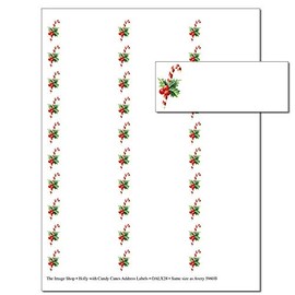 The Image Shop - Holly with Candy Cane Address Labels - 1" x 2-5/8"; 30 per Sheet, 150 Labels